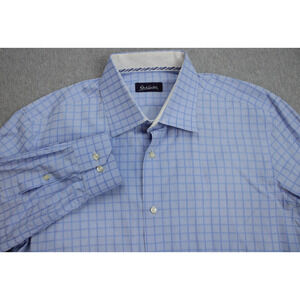 Robert Graham Shirt Mens 17 43 (XL) Blue White Check 100% Cotton Long Sleeve